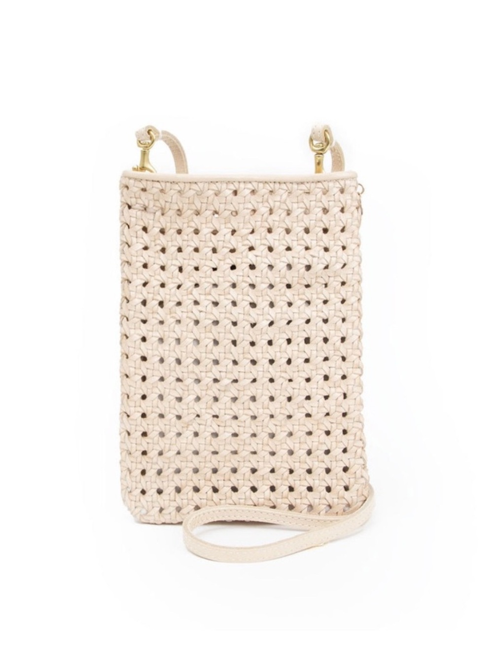 Clare V. Cream Rattan Poche Crossbody Phone Bag